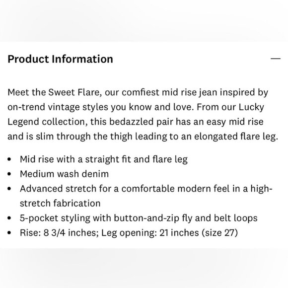 LUCKY BRAND "Luckly Legend" Women's NWOT Studded Sweet Mid Rise Flare | Size 6 - Picture 16 of 16